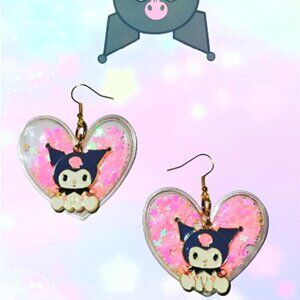 inspired Kuromi Kawaii pink heart shaker earrings
